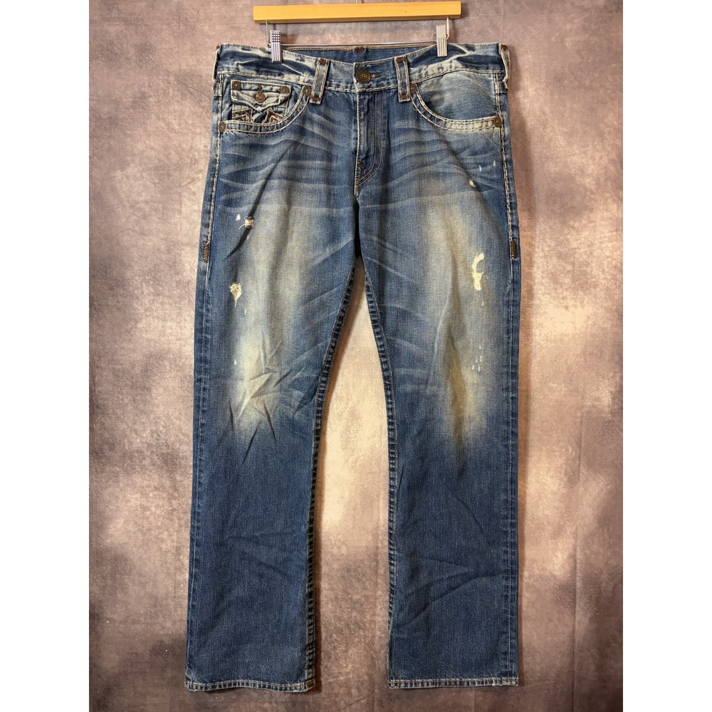 Vintage Y2K True Religion Ricky Super T Men Size 38 Distressed Jeans USA Made